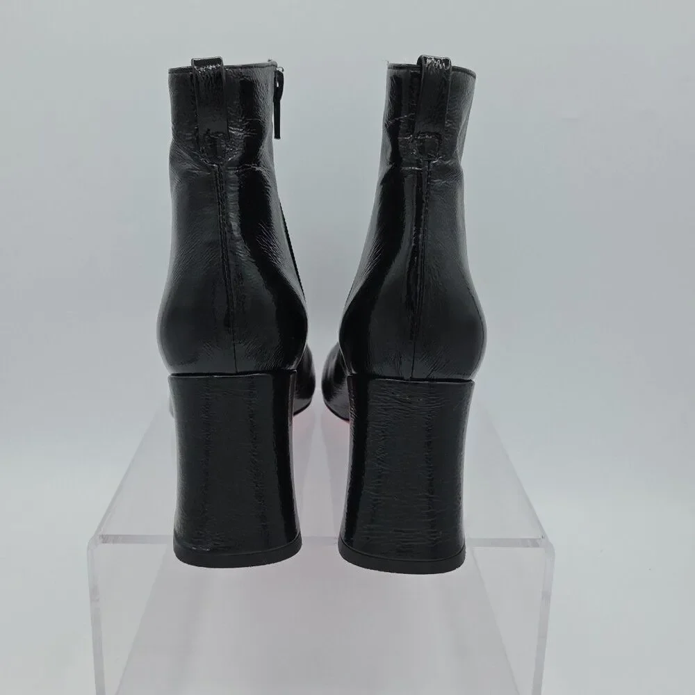 Pinko Womens Size 9 EU 39 Ankle Boots Black Patent Leather Square Heel Side Zip